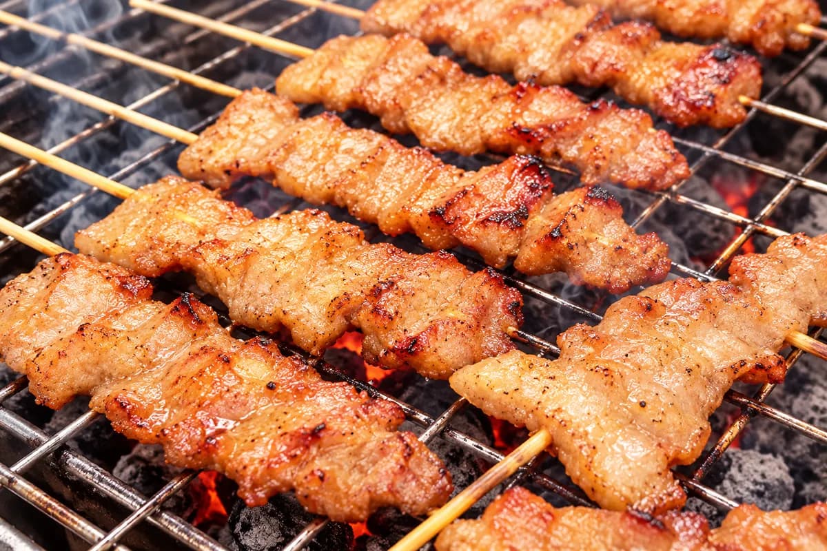 Pork skewers on the grill